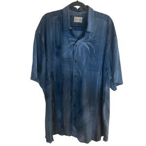 Tommy Bahama 100% silk Blue Ombre Tropical Aloha Hawaiian Short Sleeve Shirt XXL